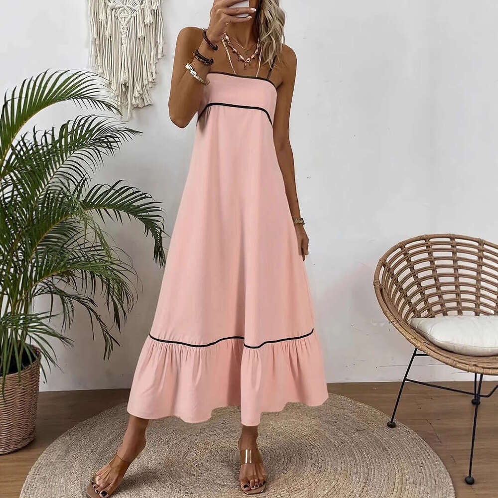 Maxi Dress Women S Summer Dress Sweet Solid Color Strap Skirt New Product KQ