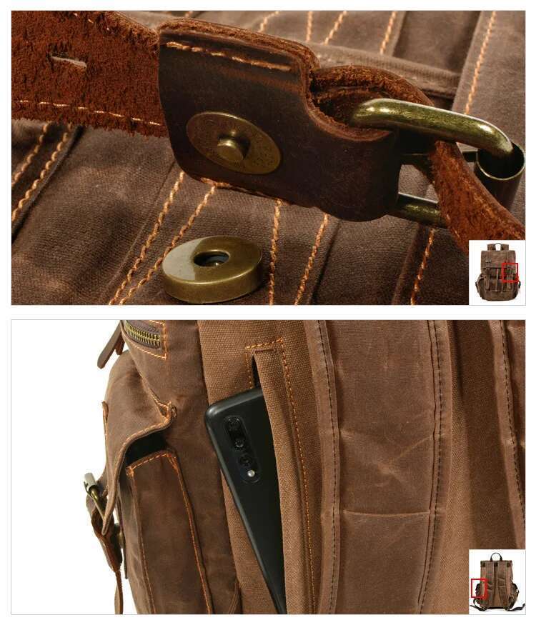 Vintage Backpack Leather Canvas Backpack 15-Inch Laptop Tote Satchel Academy Shoulder Hiking Bag