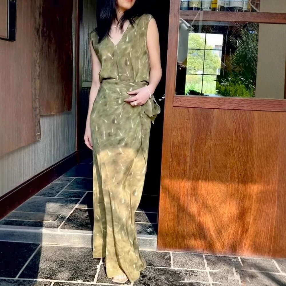 Maxi Dress Siyuan Light V Neck Wrapped Waist Silk Printed For Women S Summer Luxury Sleeveless Tea Break Long Dress Formai Dress