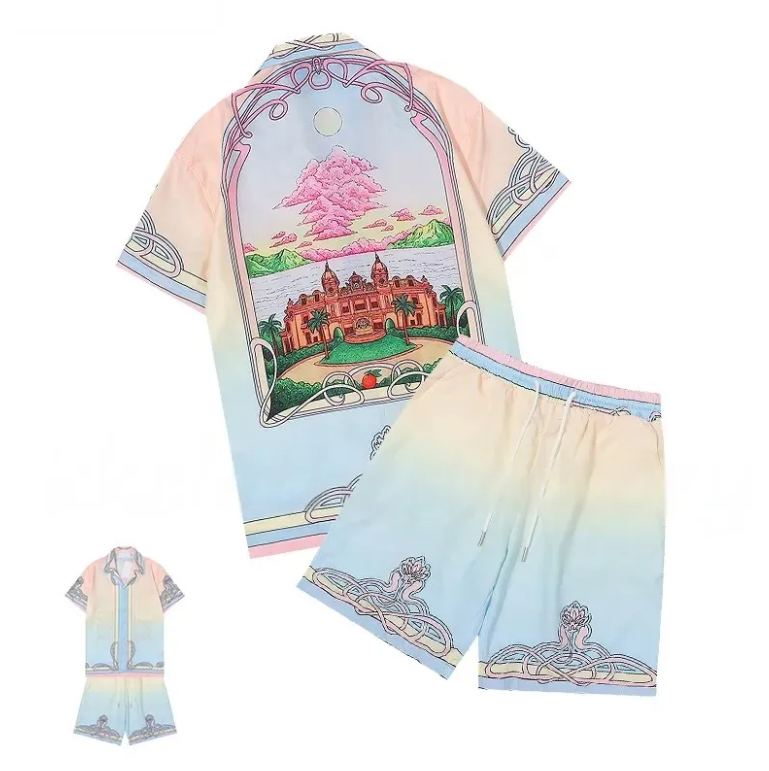 casablancaly shirt Designer Men T Shirt and shorts Set Casas Blanca Print Lapel Shirt and Short Mens Womens Loose Fit Silk Shirt Tees Tour Tshirt casas blanco 5ed