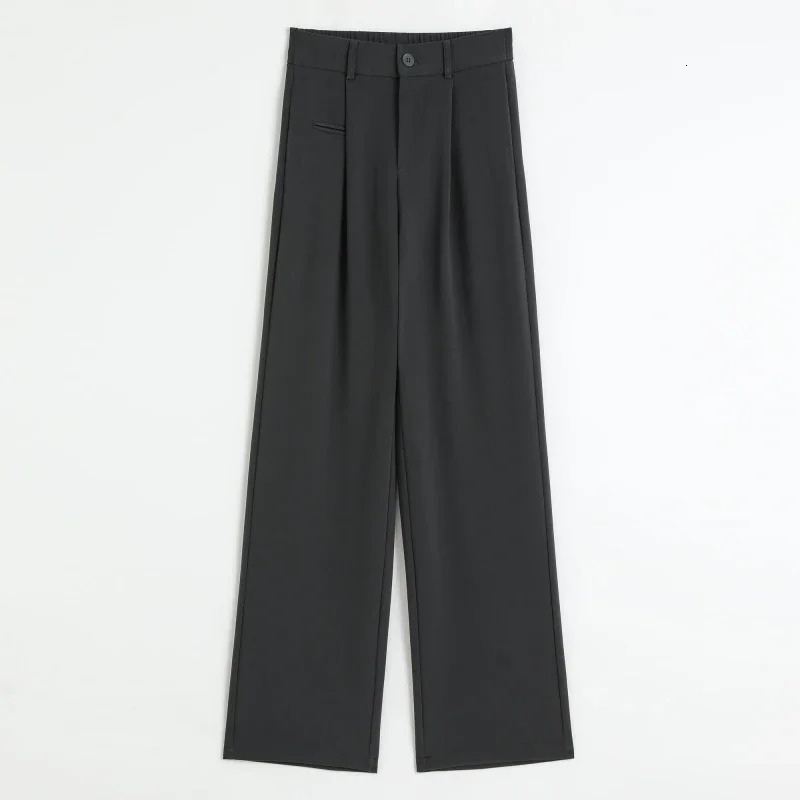 SpringSummer Retro Grey Womens Wide Leg Pants High Waist Casual Loose Straight 250506