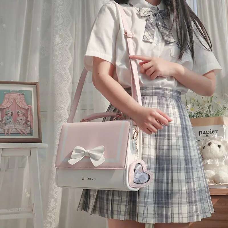 JIAERDI Haruku JK Women's Ita Bag Handbag Trend Japanese Style Kawaii Bow Lolita Crossbody Shoulder Bags Aesthetic Bolso Mujer