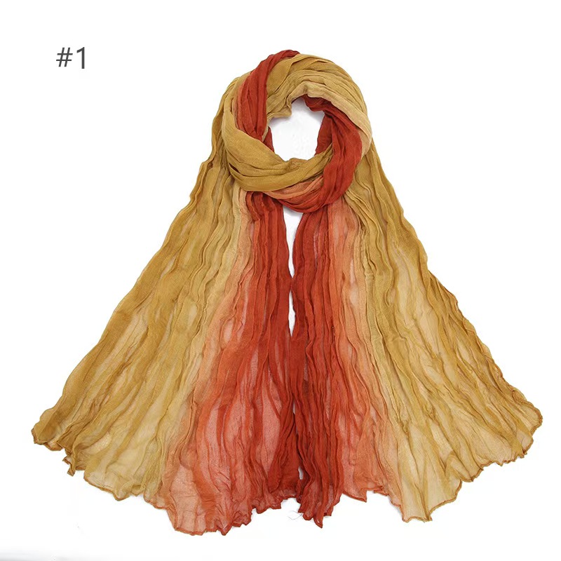 T738 autumn and winter gradient color matching Bali yarn wrinkled scarf hand-painted contrast color thin twist wrinkled cotton long scarf