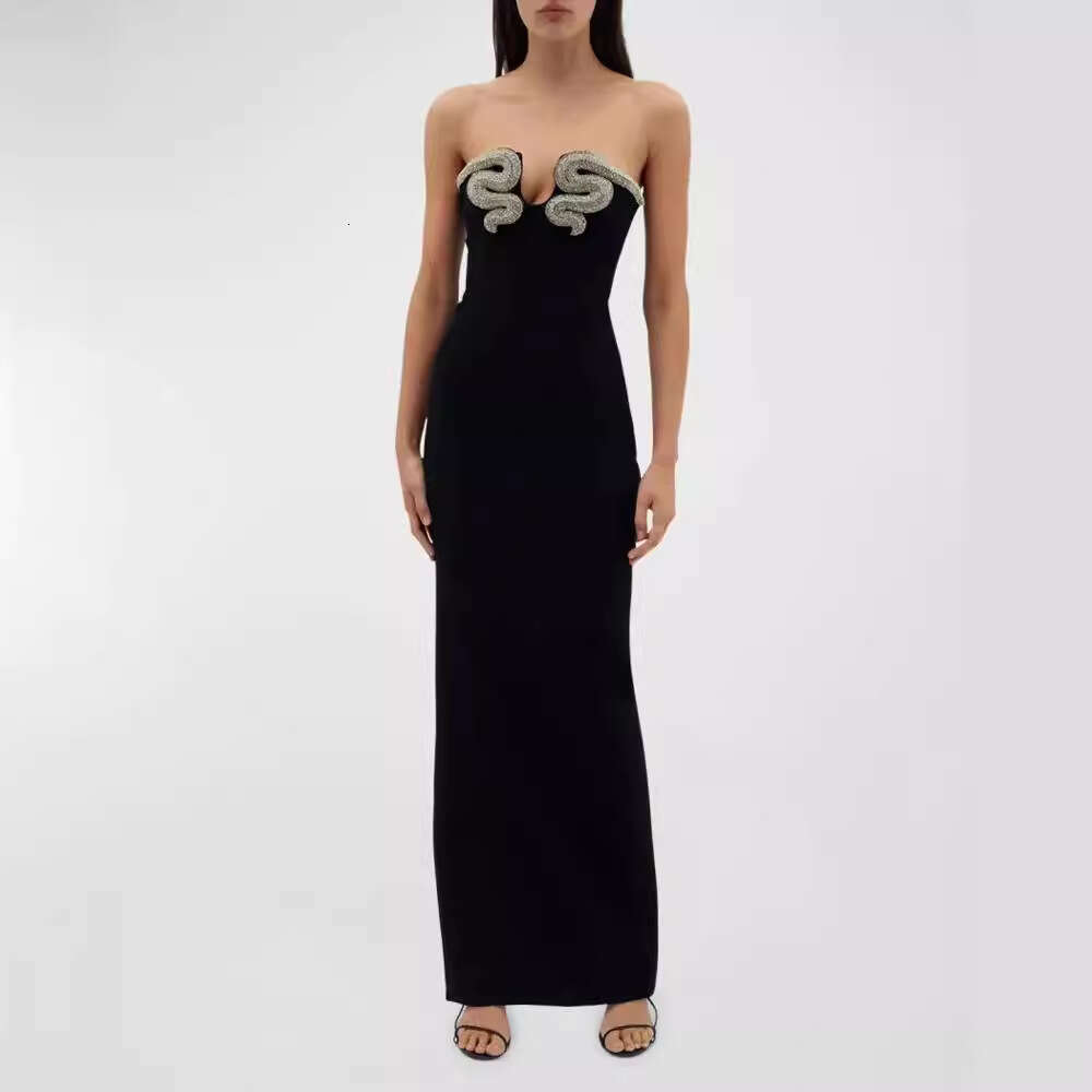 Maxi Dress New Bandage Skirt Snake Shaped Water Diamond Bra Banquet Party Dress KQ
