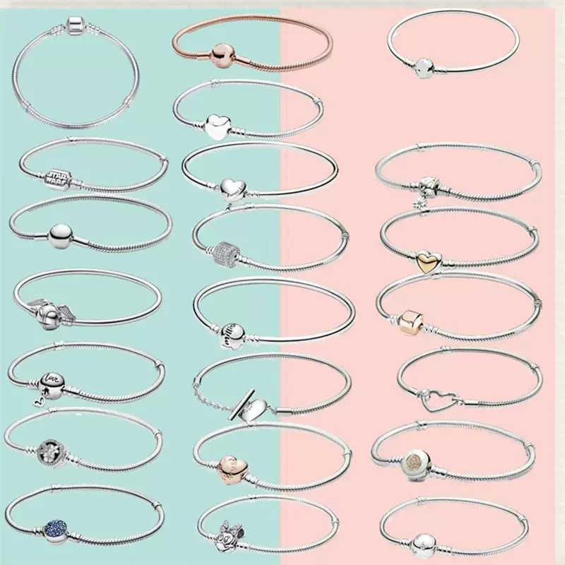 925 Silver Heart Buckle Snake Bone Chain Bracelet Suitable for The Original Love Charm Bracelet DIY Jewelry