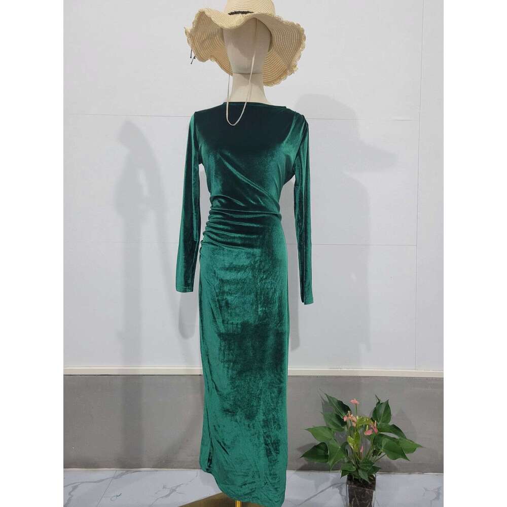 Maxi Dress Noble Velvet Slim Fit Sexy Waist Irregular Long Dress For Women KQ