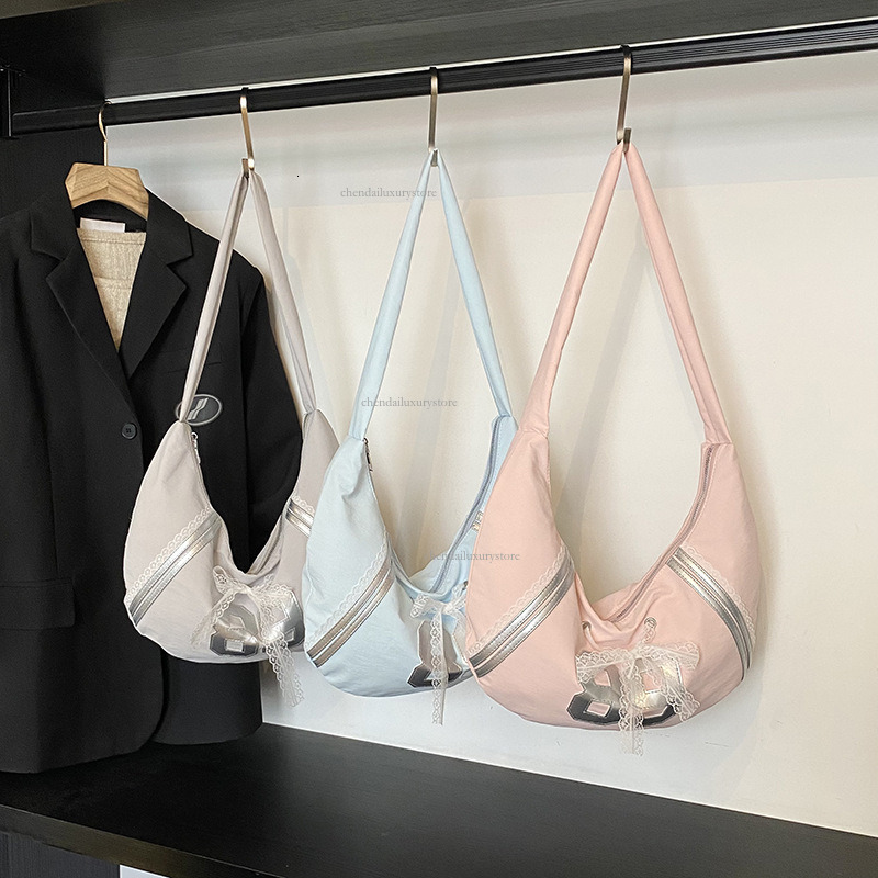 Free Delivery Designer Bag Women's Shoulder Crossbody Bag Fashionable Lace Bow Casual Student Cloth Bag Simple And Versatile Crescent Bag Handbag