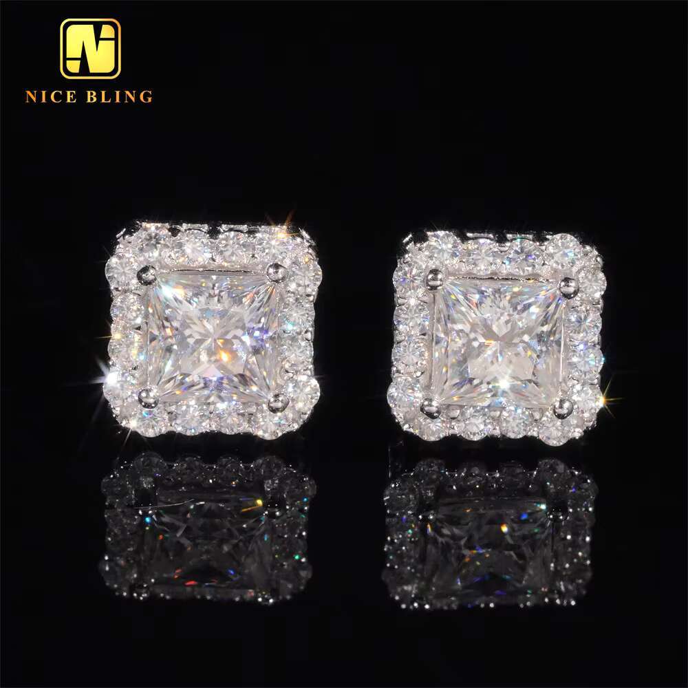 Pass Diamond Tester GRA Certified VVS Diamond 925 Sterling Silver Princess Cut Moissanite Stud Earrings