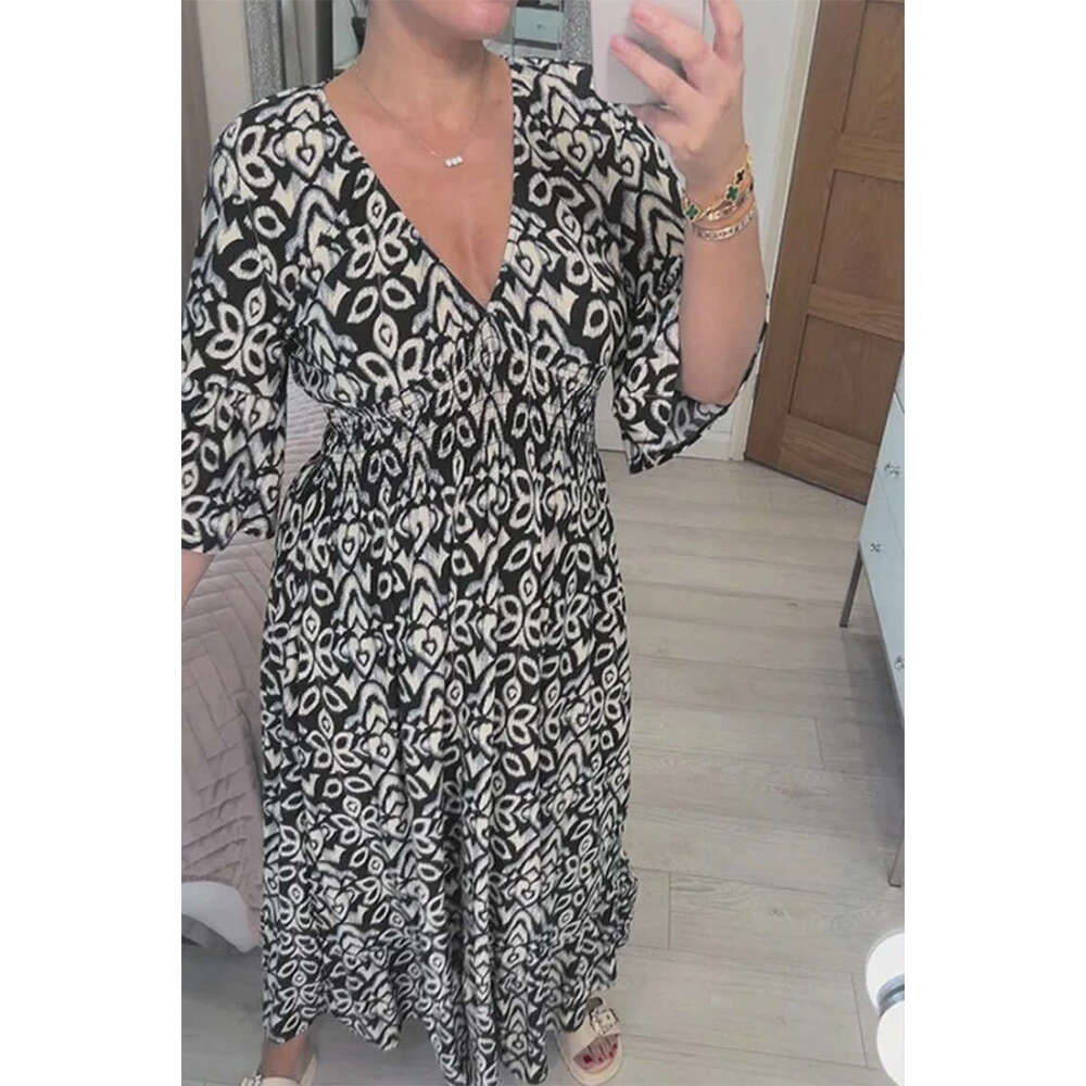 Maxi Dress New Oversized Super Fairy V Neck Floral Vacation Beach Dress Loose Long Skirt KQ
