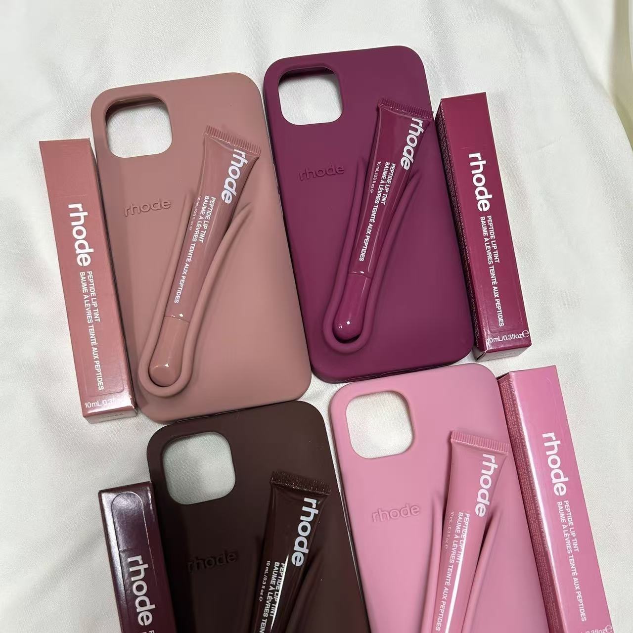 2025 rhode 3-in-1 Lip Gloss Phone Case for iPhone 16/15/14 Pro Max/Plus/13/12 - Built-in Lipstick/Lip Balm Holder with 3D Silicone Cover & Strap