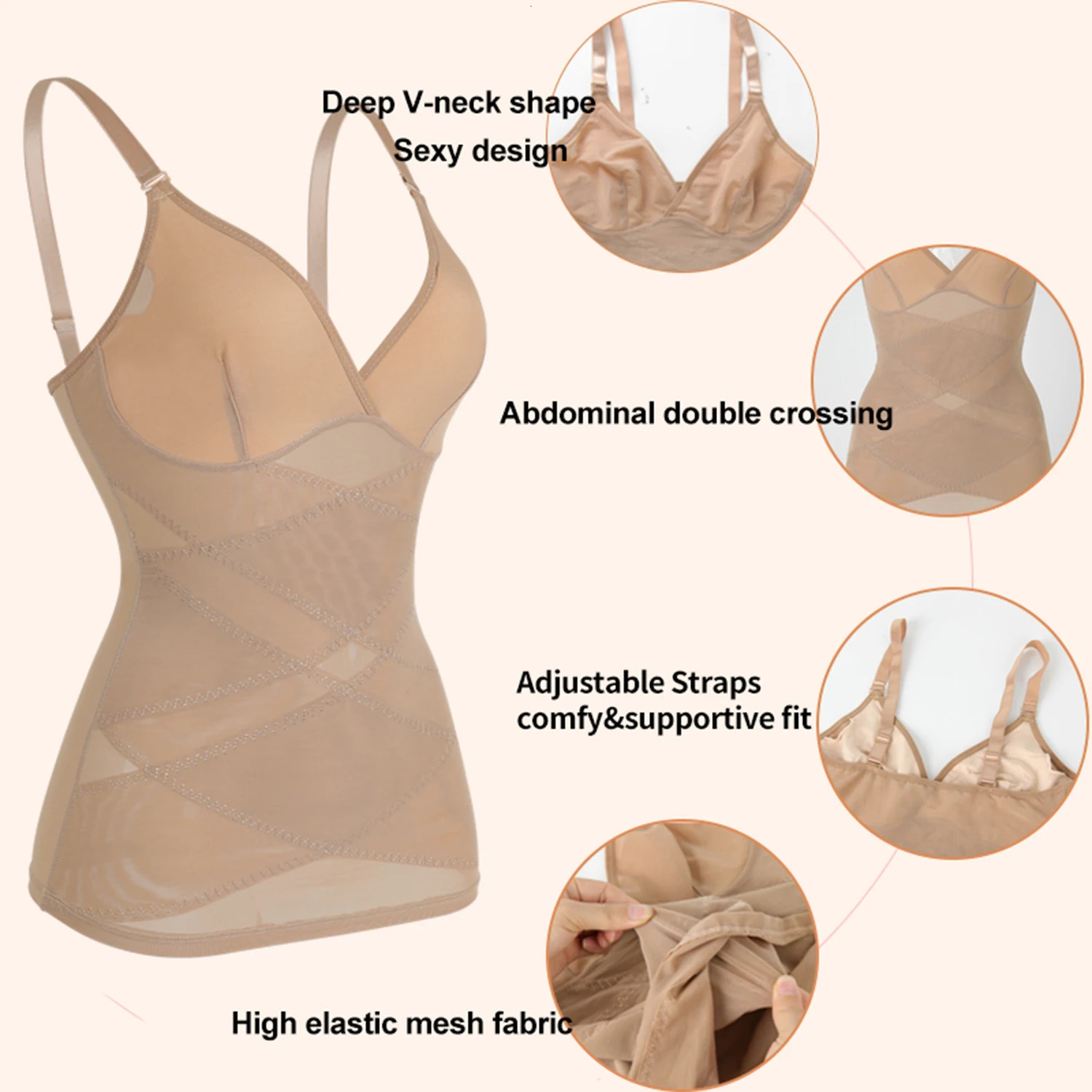 Womens Mesh Body Shaper Tummy Control Shapewear Tank Tops Compression Cami Summer Tops Deep V-neck Camisoles Slimming S-3XL 250517