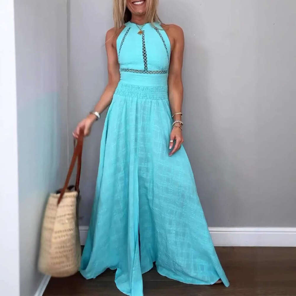Maxi Dress Summer New Women S Halter Neck Sleeveless Backless Lace Up Dress Long Skirt Dress KQ