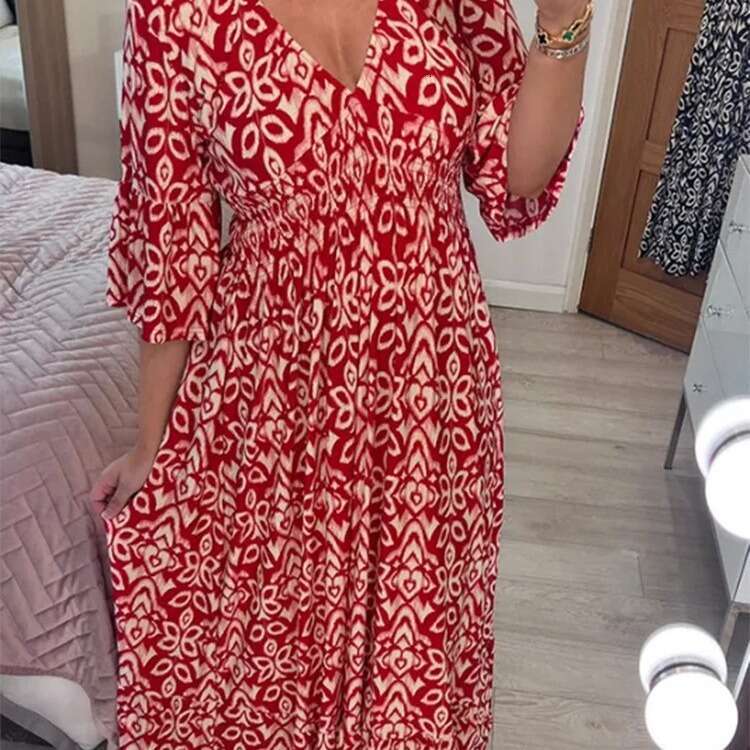 Maxi Dress Four Sided Bounce New Plus Size Super Fairy V Neck Floral Dress With Printed Loose And Versatile Long Skirt Formai Dress
