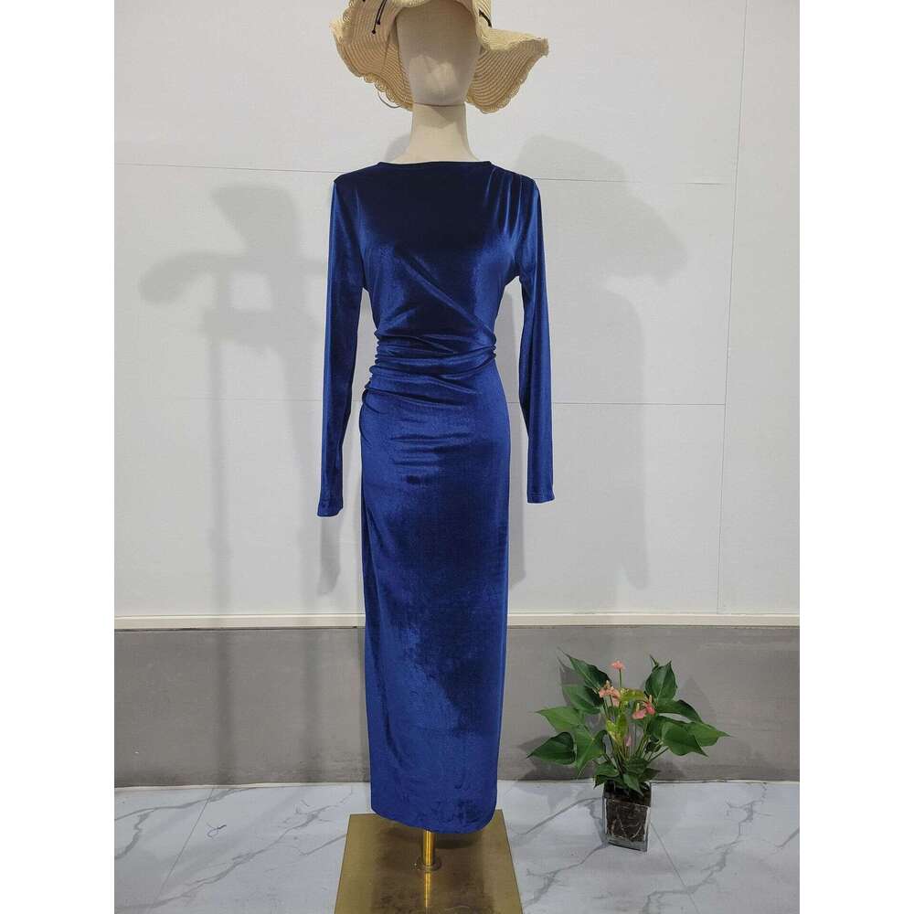 Maxi Dress Noble Velvet Slim Fit Sexy Waist Irregular Long Dress For Women KQ