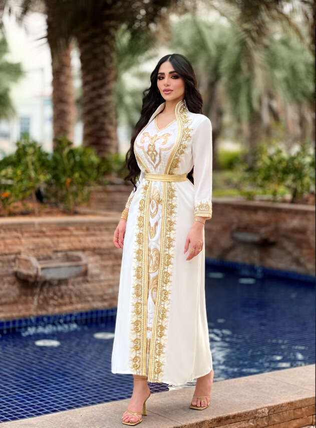 Maxi Dress BA New Fake Two Piece Gold Lace Sequin Bead Embroidered Arabian Long Dress Formai Dress