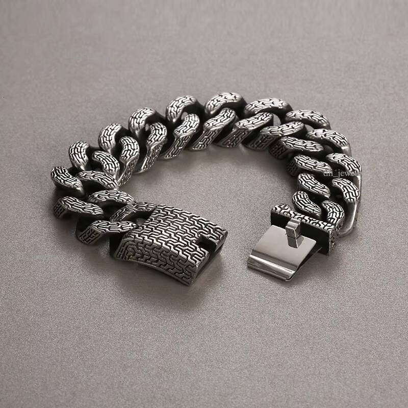 KALEN Men Retro 220mm Stainless Steel Tire Mark Cuban Links Bracelet