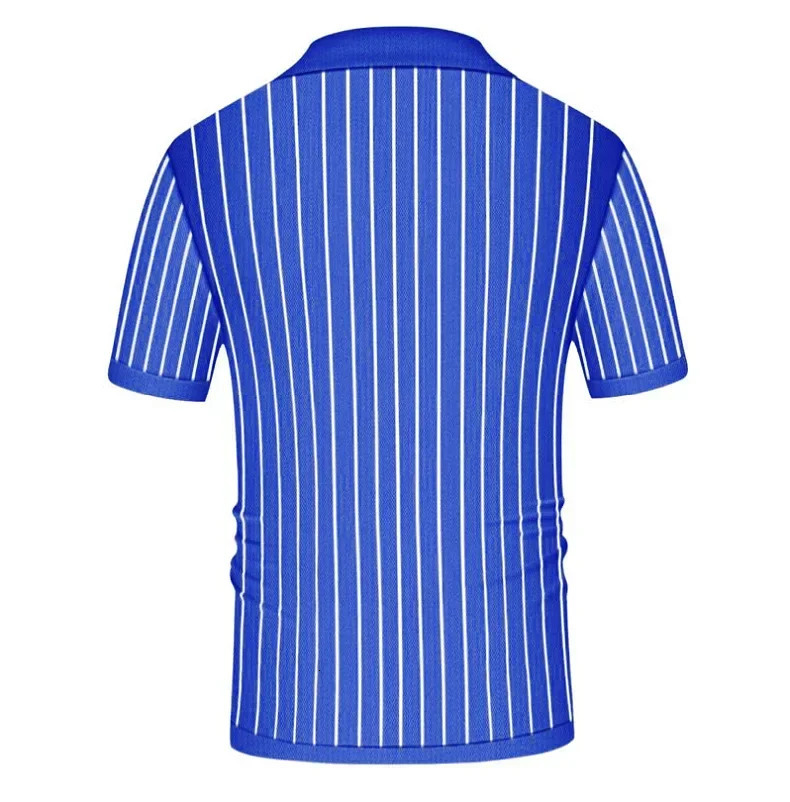 Mens Top Summer Striped Knit Sweater Slim Fit Short Sleeved Lapel Business Polo Shirt for Men 250517
