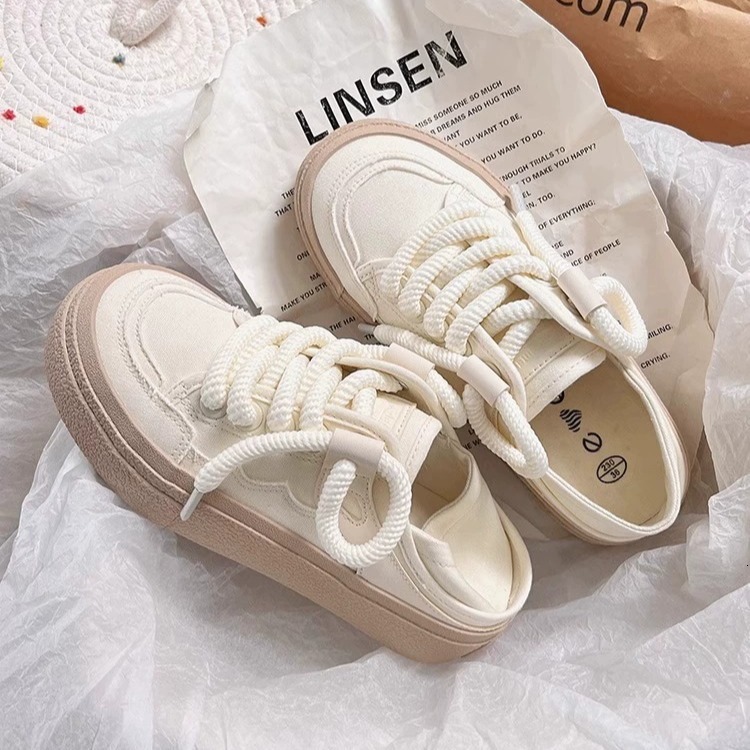 Thick soled canvas white women's new Korean style height increasing multifunctional shoes designer casual sports shoes