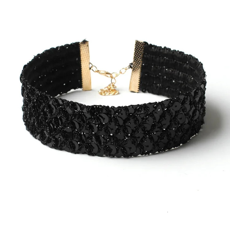 Black Velvet Sequins Chokers Necklaces for women Silver Color Golden Shining Collar Necklaces Wide Chokers Fashion Jewelry 250517