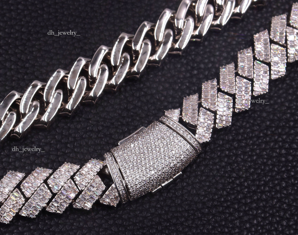 16mm Iced Out Dia Miami Cuban Link Chain CZ Sterling Sier Men Necklace 14k Gold Plated Hand Set