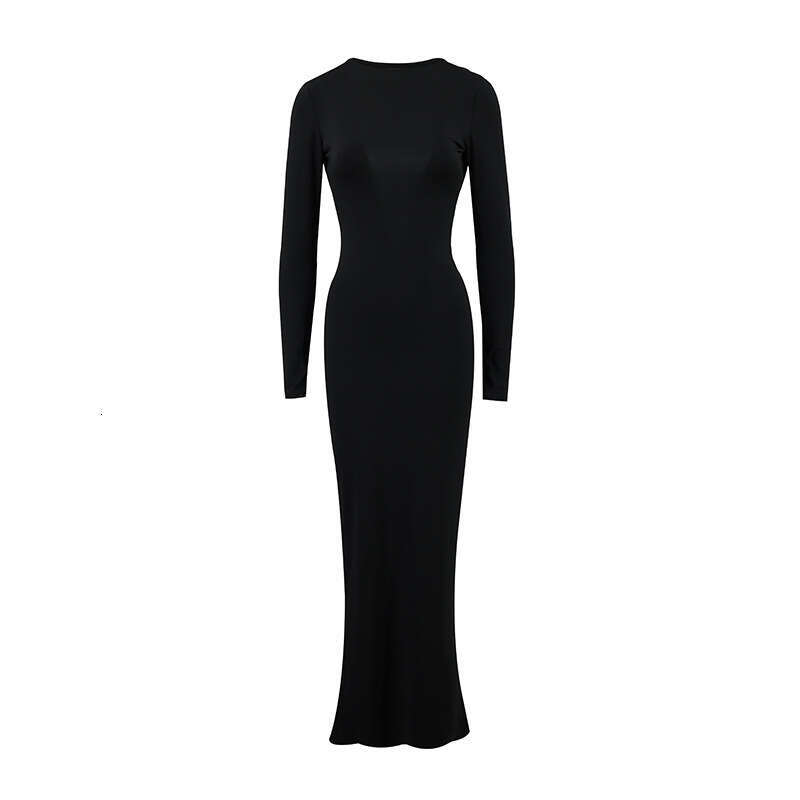 Maxi Dress Ins Slim Fit Long Sleeved Backless Sexy Buttocks Wrapped Dress KQ