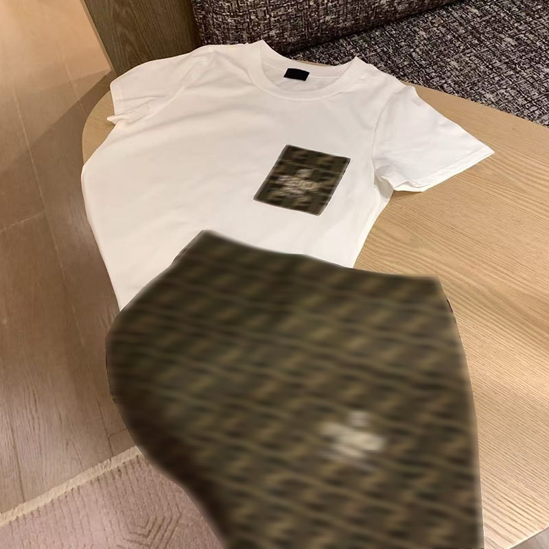 New Women's Summer Set Luxury Brand Famous Female Designer Round Neck T-shirt Printed Design Paired with Printed Short Skirt High Quality Set