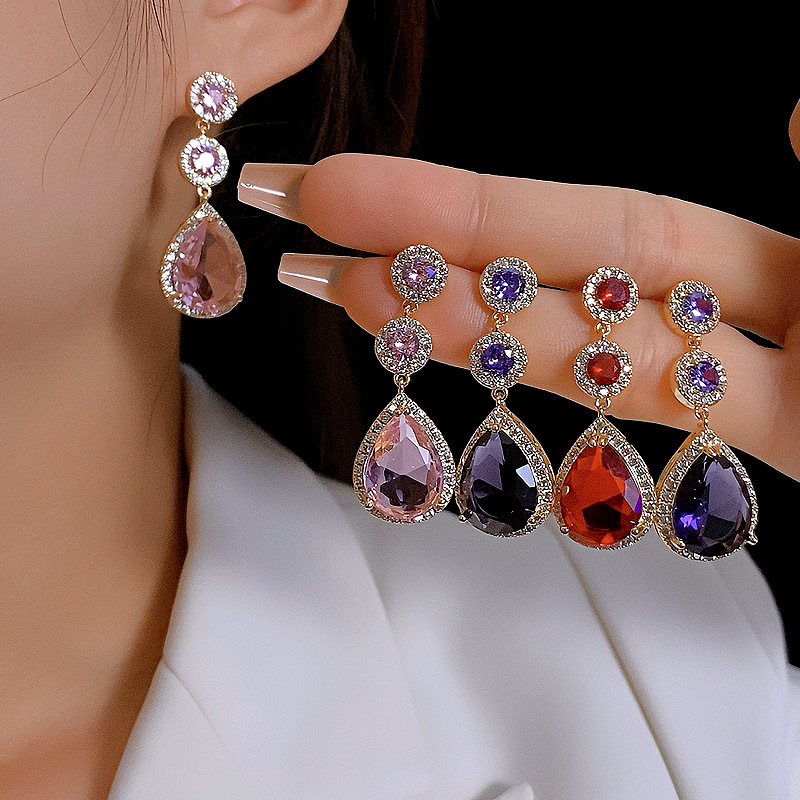 Korean Sparkling Dangle Earrings Luxury Jewelry 925 Sterling Silver 18K Gold Fill Pear Multi Color 5A Zircon CZ Diamond Gemstones Party Women Wedding 