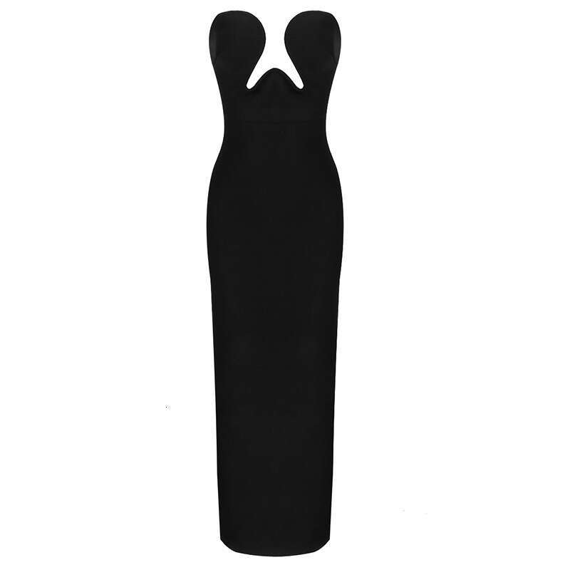 Maxi Dress Fashionable Bandage Dress Sexy Strapless V Neck High Waisted Long Formal Dress KQ