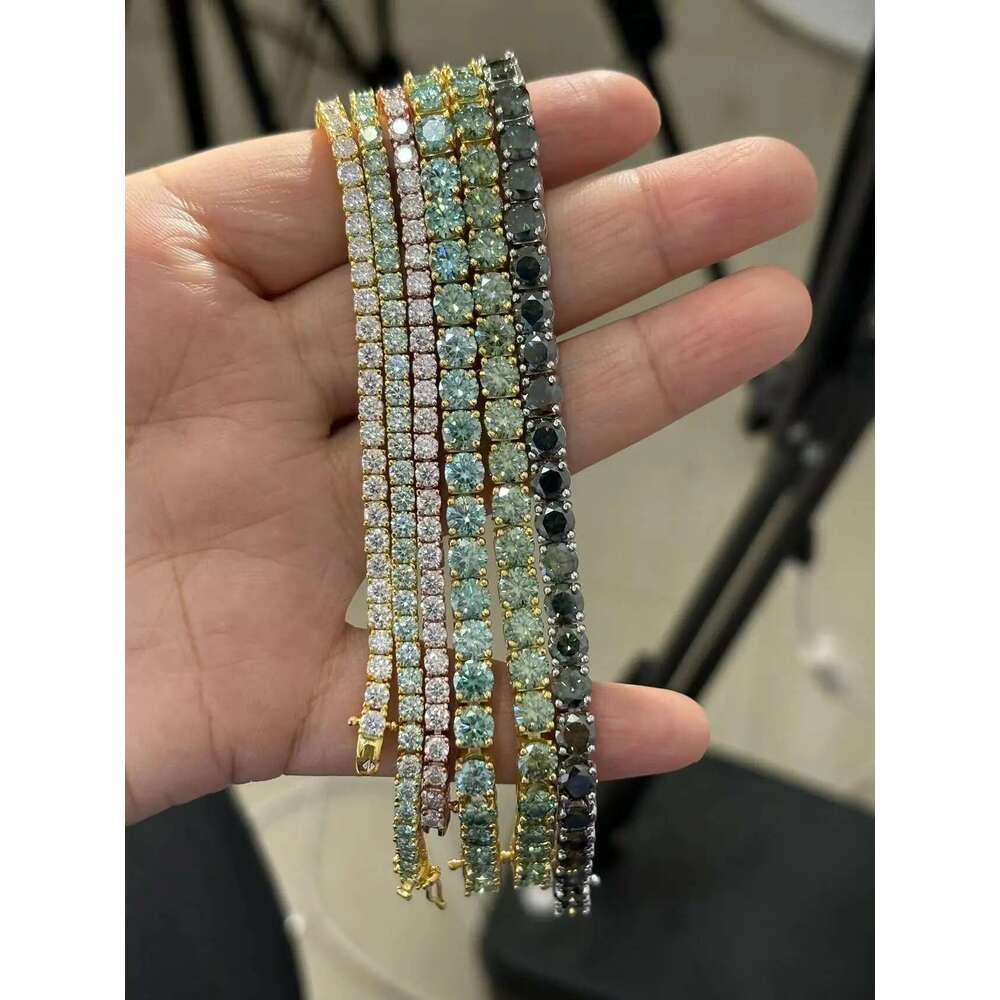 Unisex 3 4 5 / 6.5MM Certified Tennis Chain For Women Man Sterling Sier Green Blue Pink Moissanite Bracelet