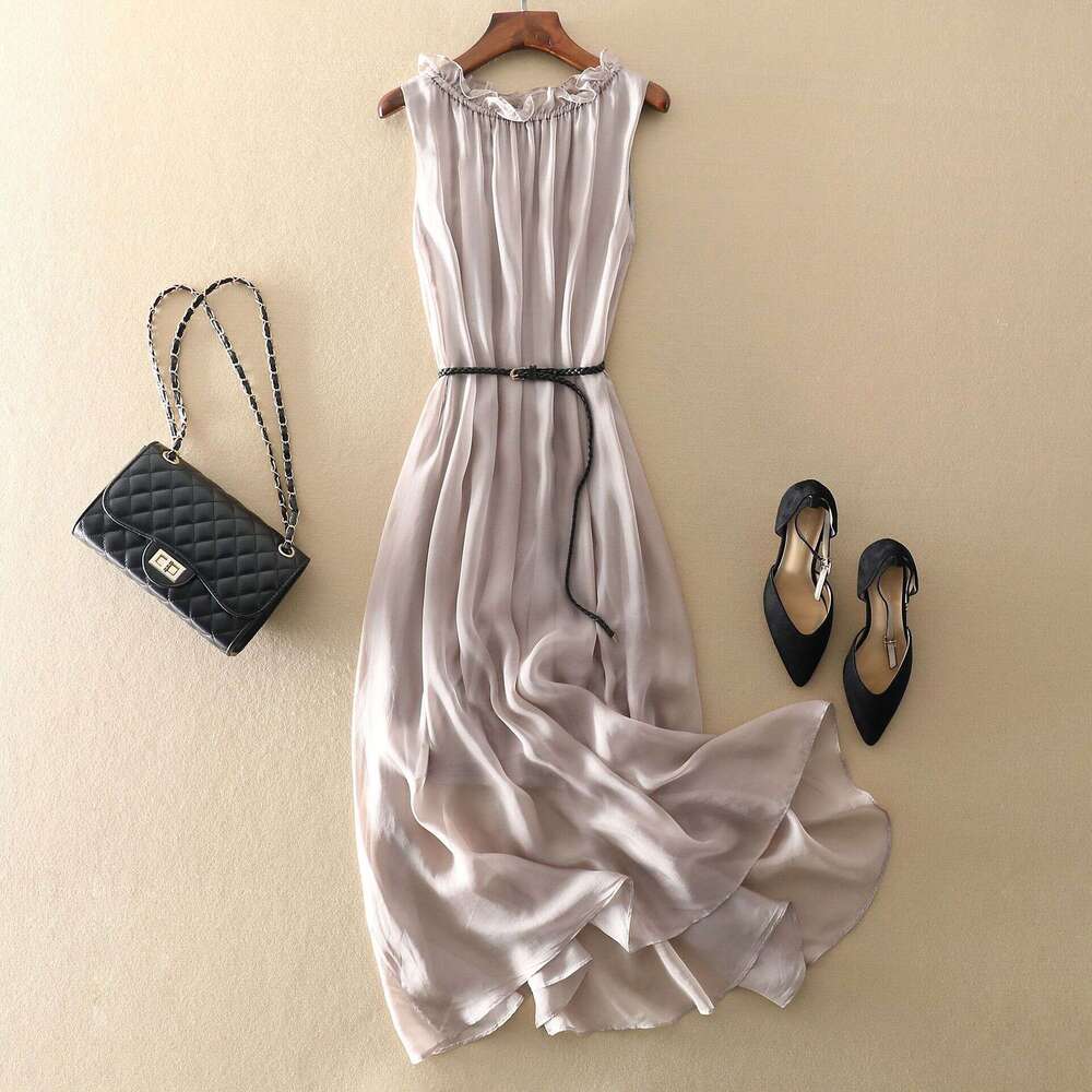 Maxi Dress OL Commuting Simple Silk Dress Long Pullover Flowing Beach Vacation Skirt Formai Dress