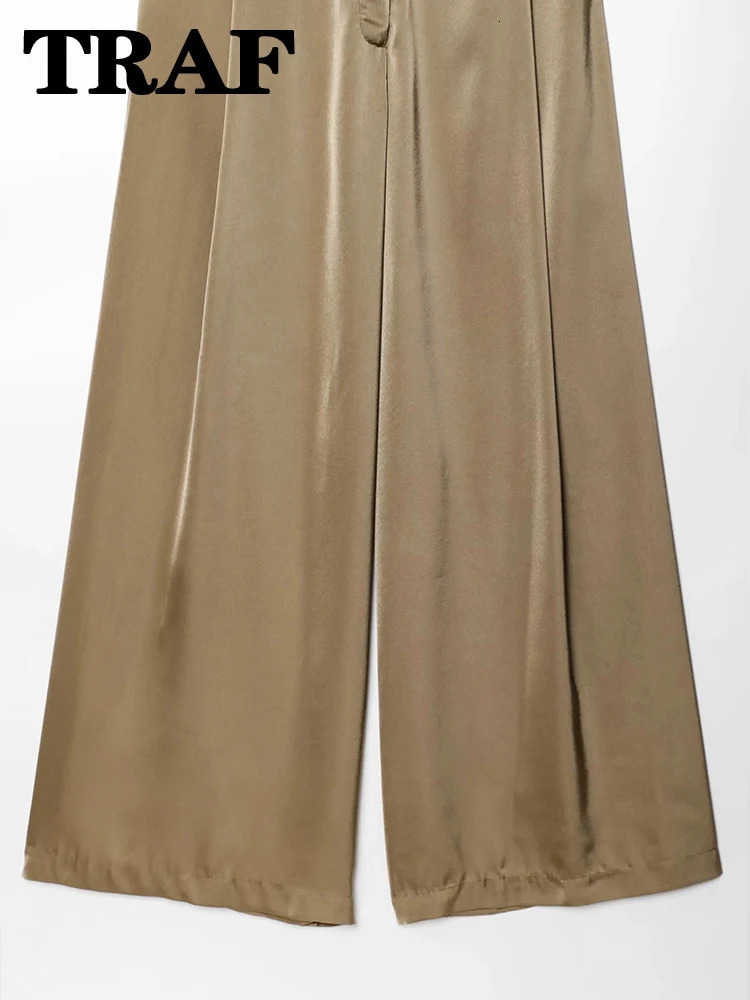 TRAF womens straight pants high waistband pockets office 2025 simple style streetwear casual Trouser 250506
