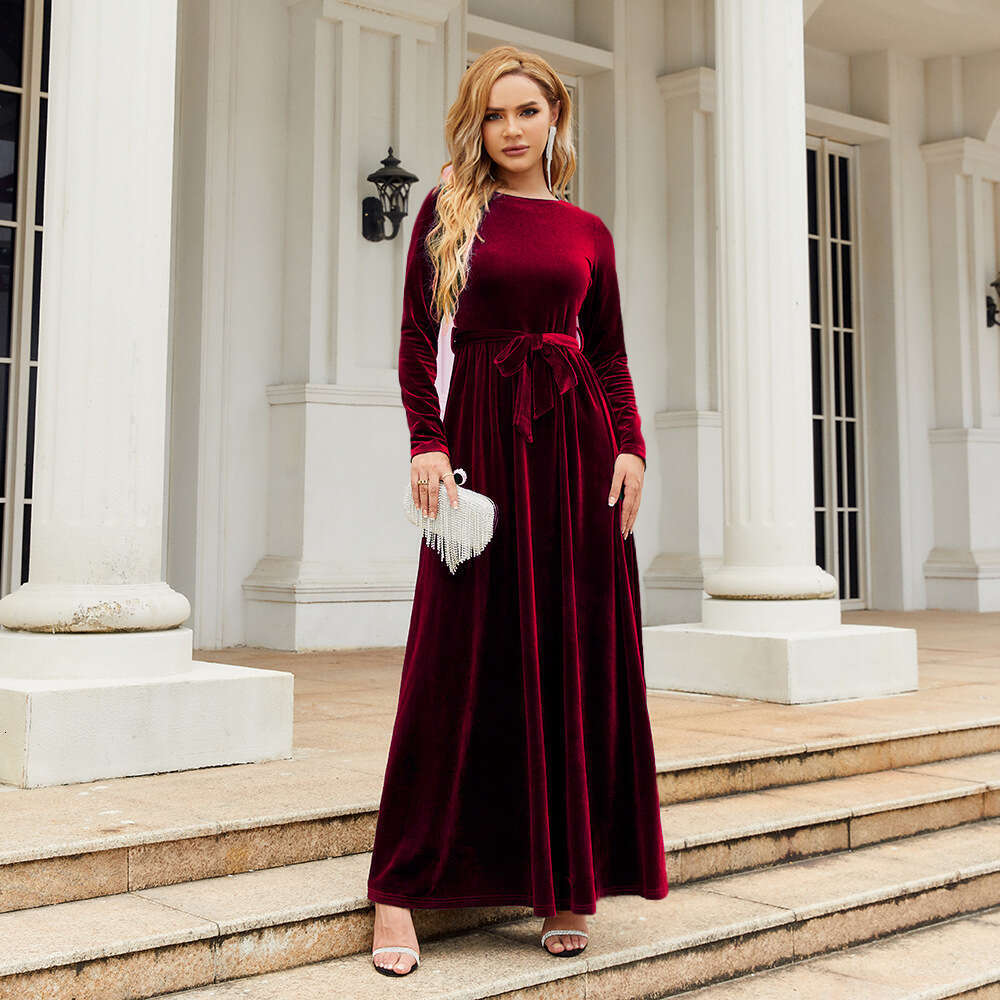 Maxi Dress Elegant Temperament Socialite Style Long Korean Velvet Solid Color High End Dress Formai Dress