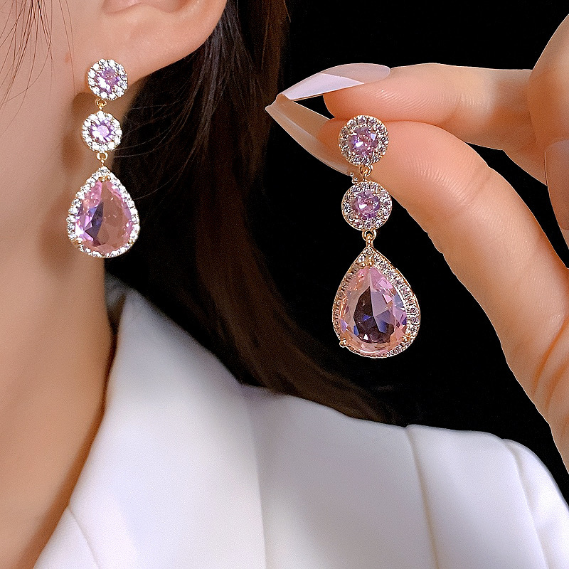 Korean Sparkling Dangle Earrings Luxury Jewelry 925 Sterling Silver 18K Gold Fill Pear Multi Color 5A Zircon CZ Diamond Gemstones Party Women Wedding 