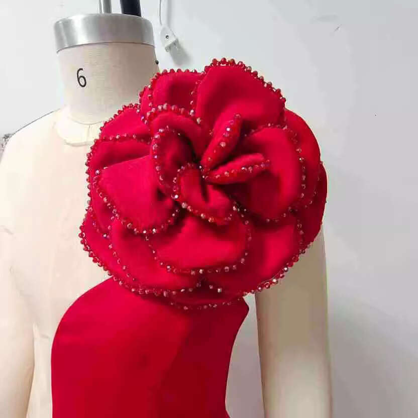 Maxi Dress Strapless Deep V Three Dimensional Flower Bag Hip Skirt Slim Fit Solid Color Fashionable Elegant Party Dress Formai Dress