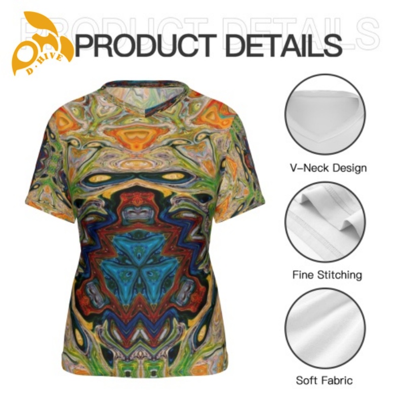 Free Shipping Designer Oversize shirt Customized Tees Women's V-neck short-sleeved full-width T-shirt made of polyester outdoor XS-6XL