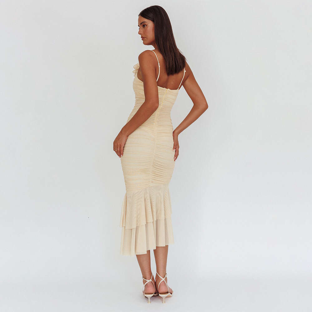 Maxi Dress Summer New Hot Selling Suspender Women S Dress Fashionable And Sexy Pleated Backless Fishtail Skirt Formai Dress