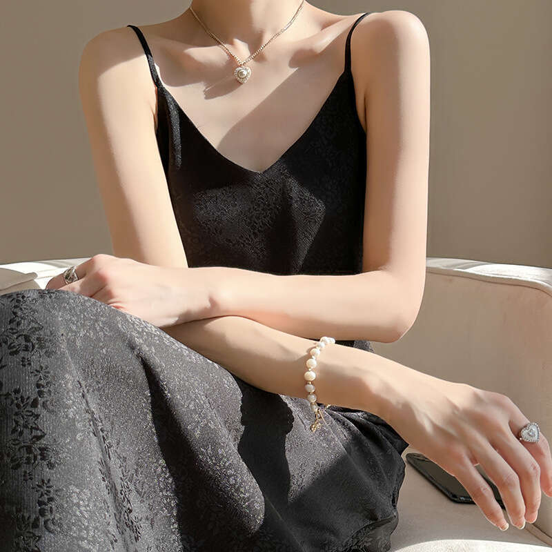 Maxi Dress New Acetic Acid Satin Suspender Dress Women Wearing V Neck Silk Print For A Slimming And Sexy Long Skirt Formai Dress