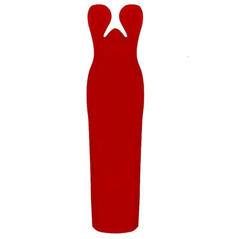 Maxi Dress Fashionable Bandage Dress Sexy Strapless V Neck High Waisted Long Formal Dress KQ