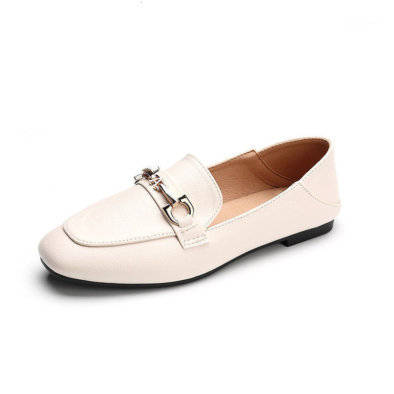 Leather women's shoes, single foot anti slip flat shoes, British casual shoes, designer's fashionable soft soled lazy bean shoes