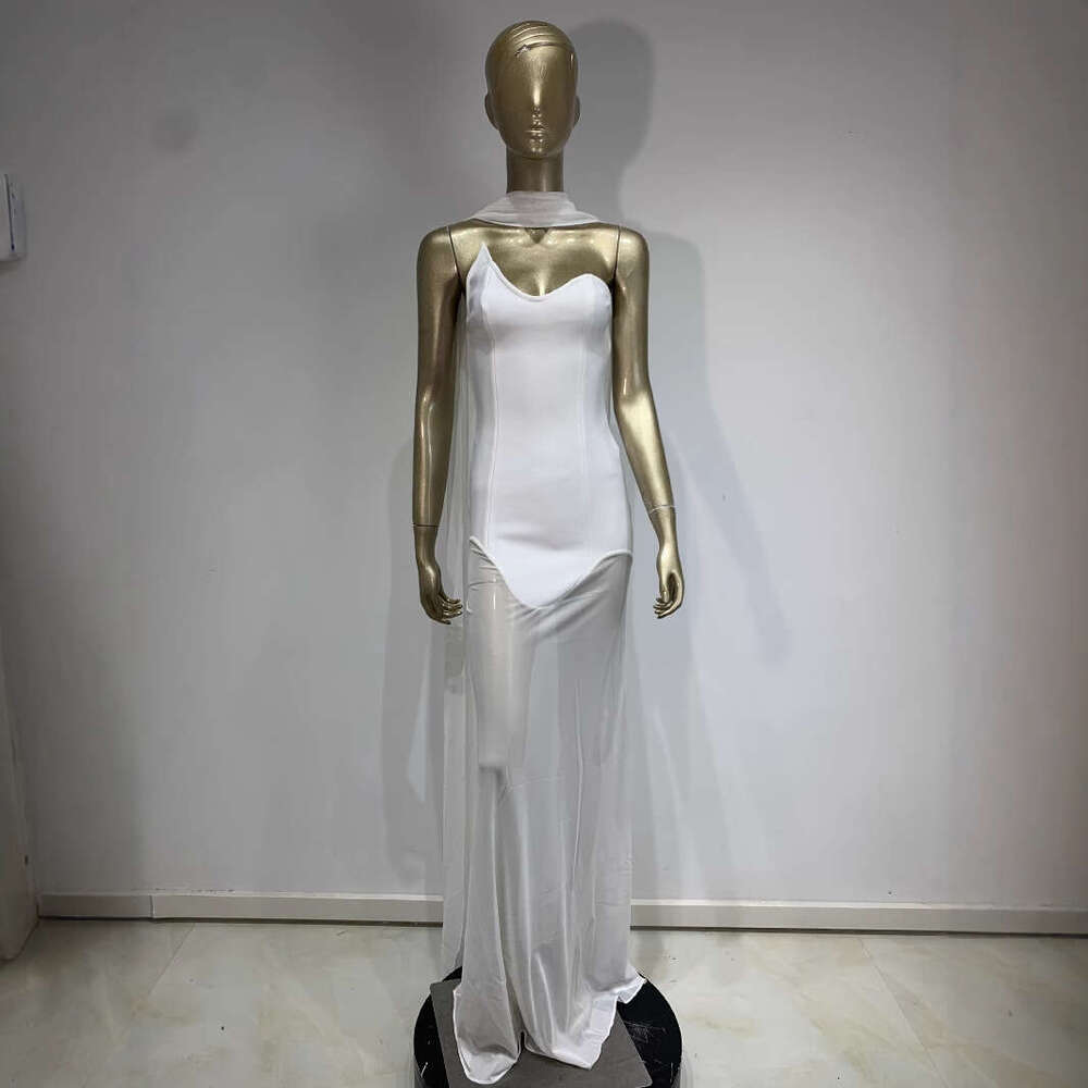 Maxi Dress New Formal Strapless And Neck Hanging Transparent Long Dress Party Dress KQ