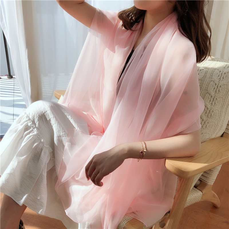 K753 Silk scarf spring and summer light chiffon scarf ultra-thin solid color ice silk scarf long beach sunscreen large shawl beach towel