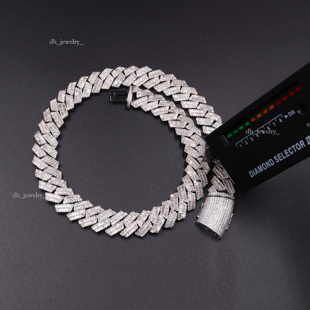 16mm Iced Out Dia Miami Cuban Link Chain CZ Sterling Sier Men Necklace 14k Gold Plated Hand Set