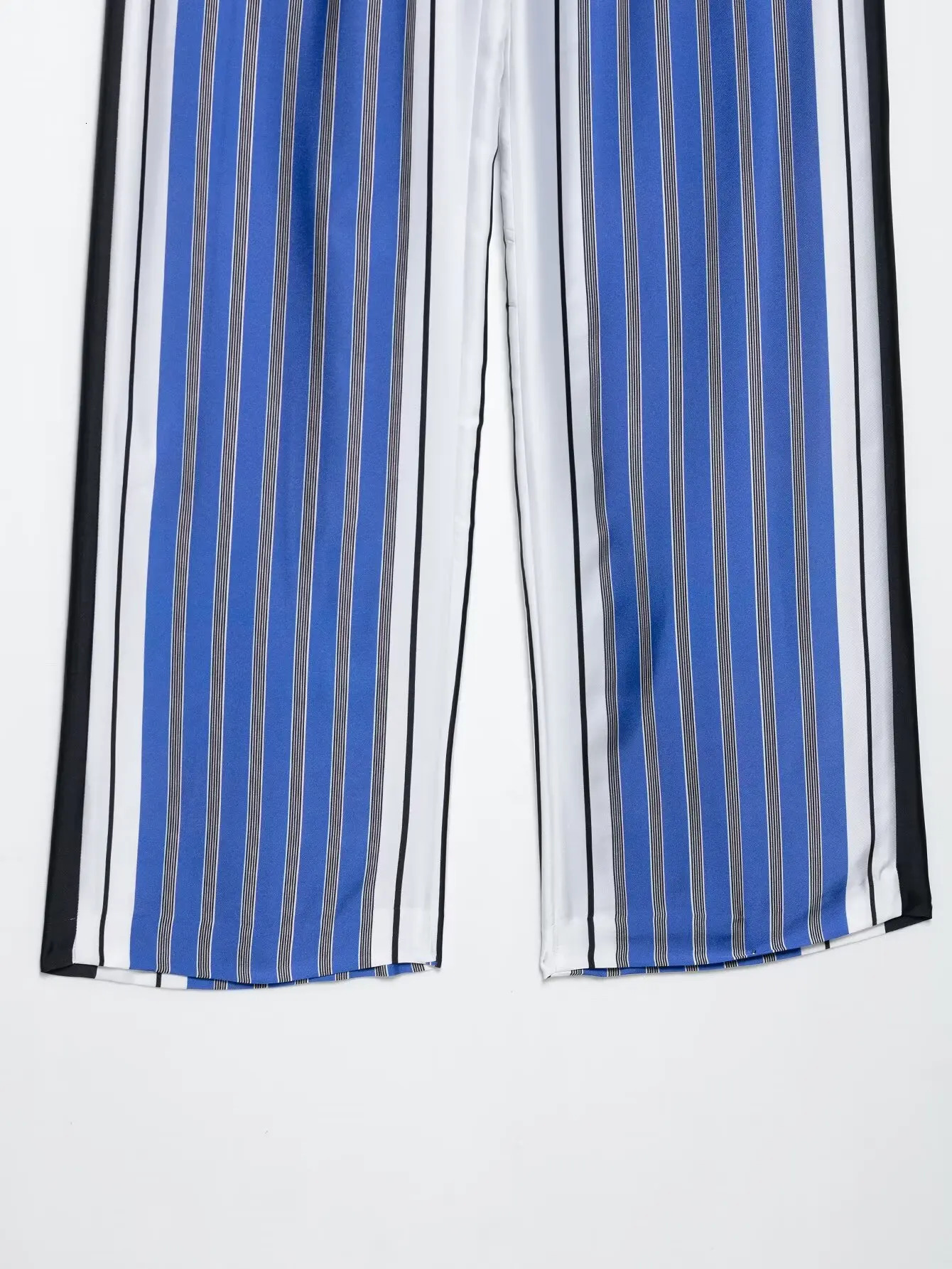 ZEVITY 2025 Women Fashion Color Matching Striped Print Elastic Waist Straight Pants Female Summer Long Trouser P9101 250506