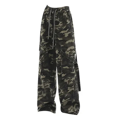 High Waist American Style Camouflage Work Pants Straight Leg n Sensation Casual Workwear Trousers for Shorties 250506