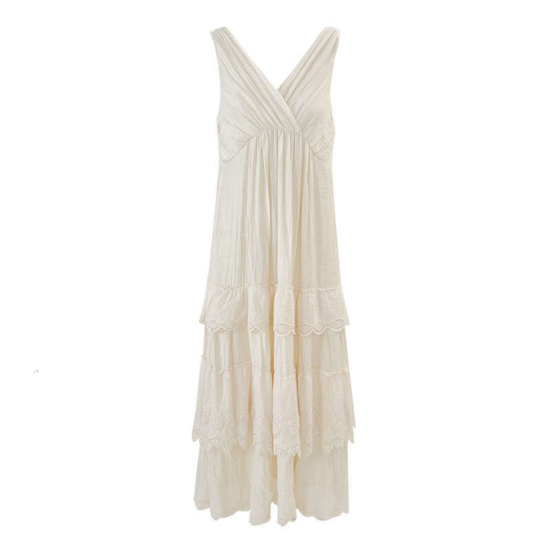 Maxi Dress Interpretation Of Beauty NEW OPEN Internet Celebrity Summer French Cake Skirt Female Temperament Sleeveless V Neck Dress Formai Dress