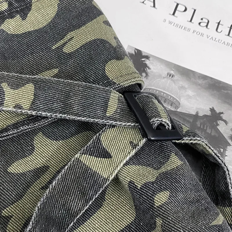 High Waist American Style Camouflage Work Pants Straight Leg n Sensation Casual Workwear Trousers for Shorties 250506