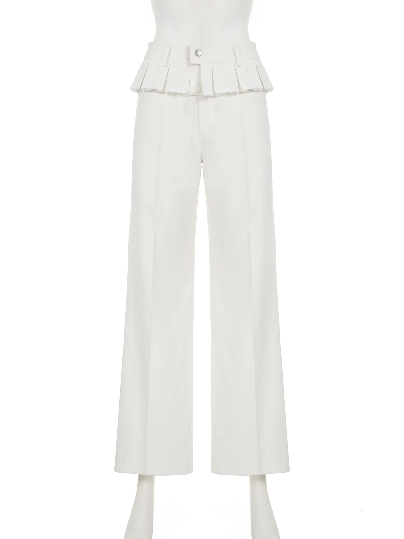 IAMSURE Casual Patchwork Wide Leg Pants Loose Solid Low Waist Straight for Women 2025 Summer Fashion Street Clothing 250506