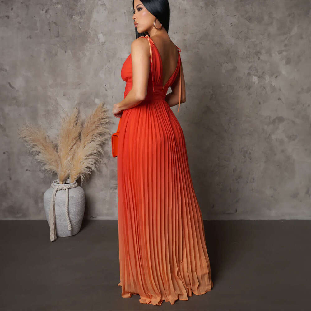 Maxi Dress D Summer Strap Open Back Sexy Lacing Gradient Color Long Dress KQ