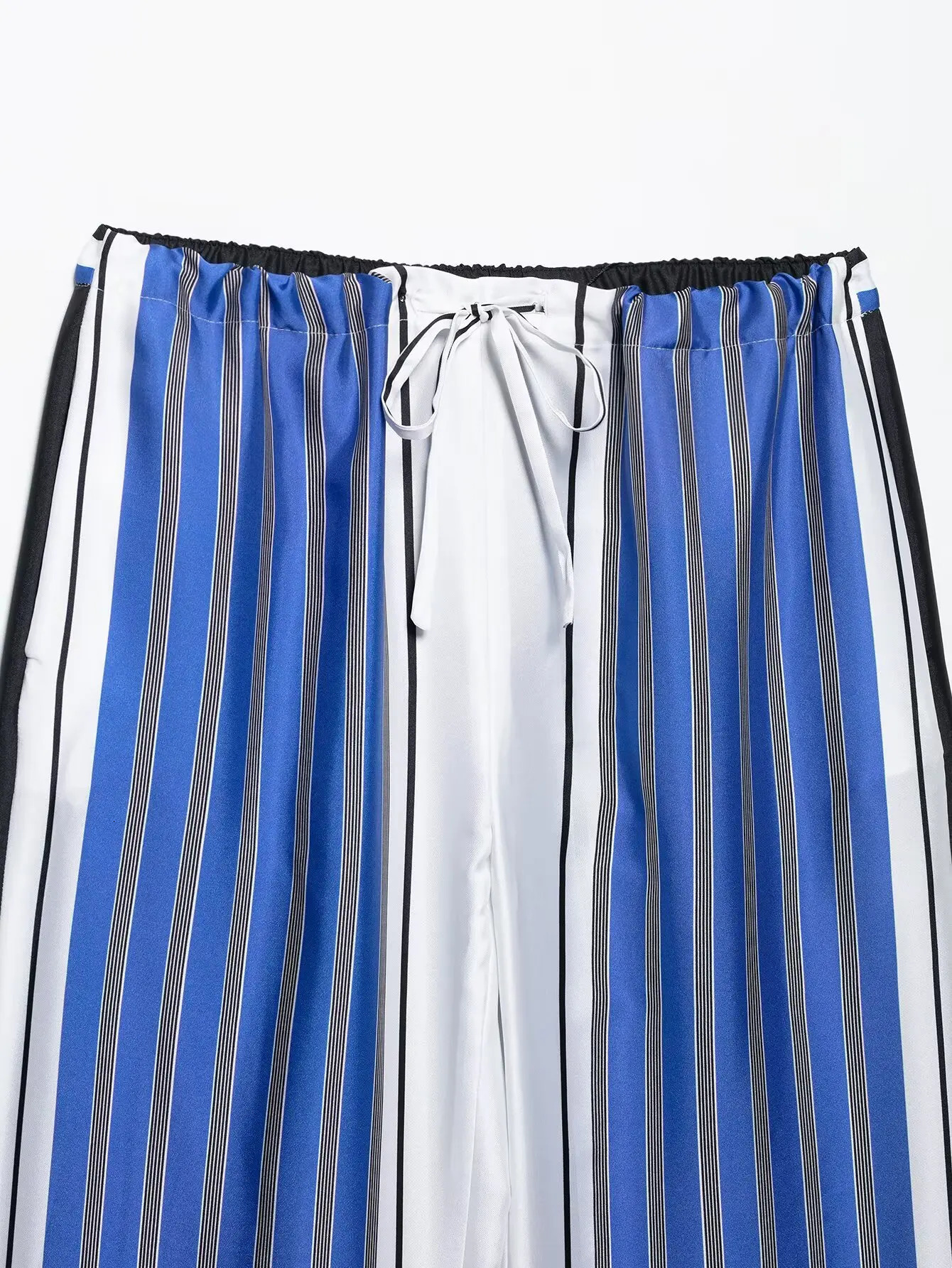 ZEVITY 2025 Women Fashion Color Matching Striped Print Elastic Waist Straight Pants Female Summer Long Trouser P9101 250506