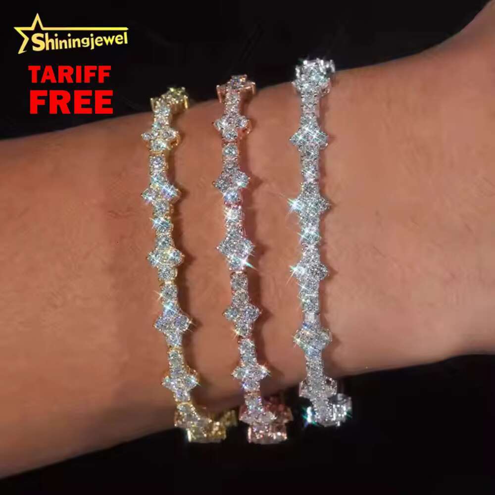 Pass Diamond Test VVS Moissanite Cross Tennis Bracelet S925 Gold Plated Hot Sale Luxury 3mm Moissanite Hip Hop Jewels
